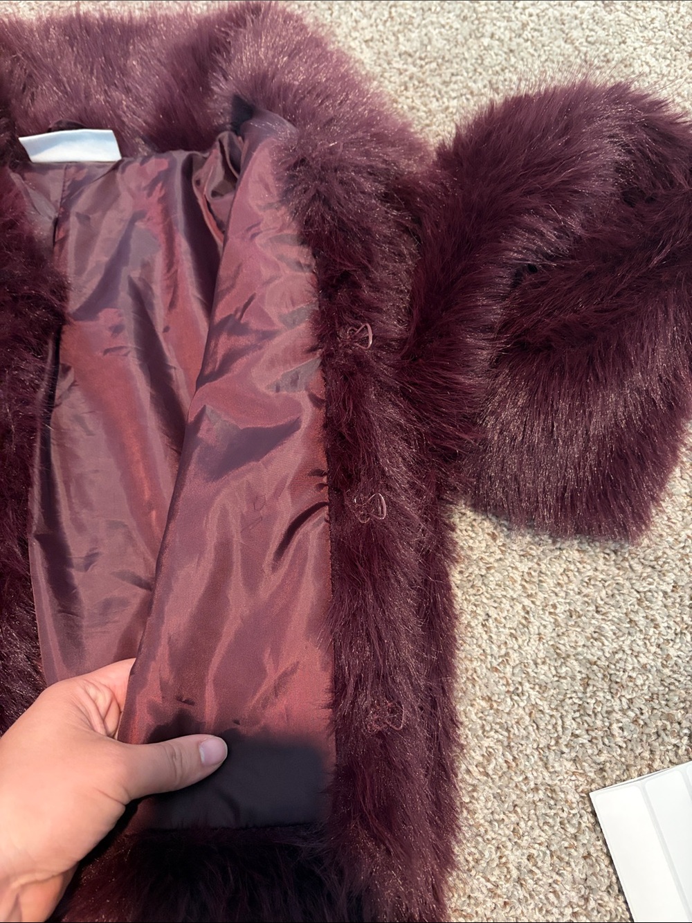 No Boundaries Plush Faux Fur Jacket in Burgundy - Picture 2 of 5